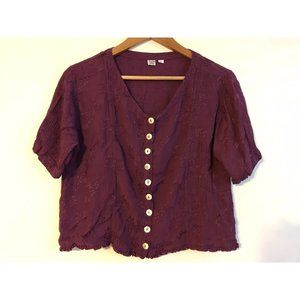 Yazdi Womens Purple Short Sleeve Button Blouse Shirt Top M/L Medium Large